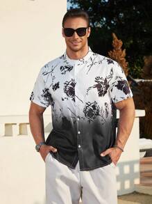 Manfinity Men Plus Floral Print Shirt - Black and White - View 5
