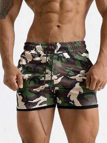 Daily&Casual Hombres Shorts deportivos con estampado de camuflaje unido en contraste de cintura con cordón - Multicolor - Ver 1