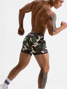 Daily&Casual Hombres Shorts deportivos con estampado de camuflaje unido en contraste de cintura con cordón - Multicolor - Ver 3