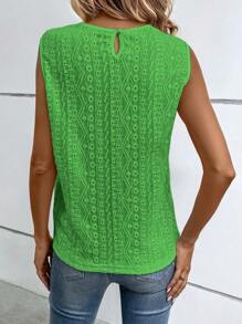 SHEIN VCAY Top tank con bordado con ojal con encaje en contraste - Verde - Ver 2