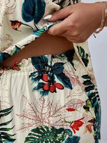 SHEIN VCAY Plus Size Boho Tropical Print Halter Top & Wide Leg Pants, For Summer - Multicolor - View 4
