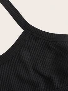 SHEIN EZwear 素色繞頸短上衣 - 黑色 - 查看 3