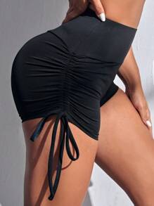 Menodora SHEIN Sport Space Dye Drawstring Side Ruched Sports Shorts Drawstring Shorts Spandex Short - Dark Grey - View 6