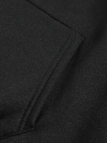 SHEIN EZwear 山和字母圖案抽繩加絨內裏連帽衫 - 黑色 - 查看 3
