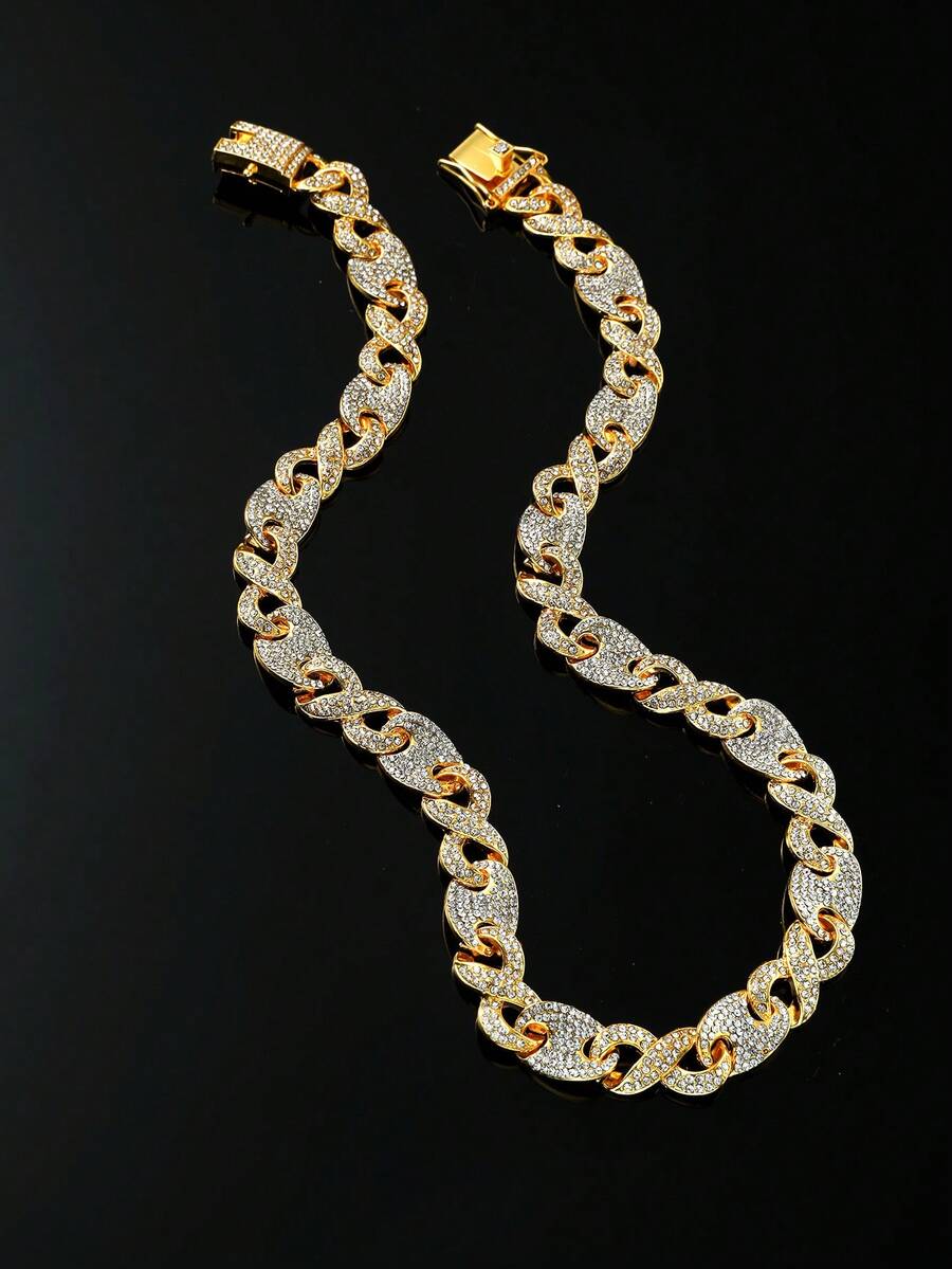 1Pc Minimalist Luxury Zinc Alloy Rhinestone Decor Infinite Sign Detail Chain Necklace For Men For Daily Life - Yellow Gold - View 1