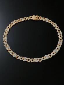 1Pc Minimalist Luxury Zinc Alloy Rhinestone Decor Infinite Sign Detail Chain Necklace For Men For Daily Life - Yellow Gold - View 2