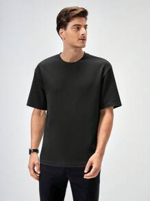 Manfinity NiteLyfe Áo thun nam trơn đơn giản đa năng thả vai - màu đen - Xem 4