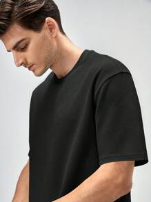 Manfinity NiteLyfe Áo thun nam trơn đơn giản đa năng thả vai - màu đen - Xem 6