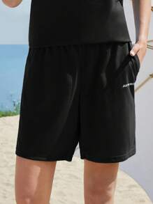 SWAVVY 1pc Letter Graphic Tee & 1pc Shorts - Black - View 5
