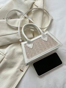 女士草編編織手提包 - 白色 - 查看 5