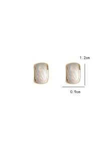 1 对复古几何弧形简约百搭别致法式复古白色水滴油耳钉 - 金黃色 - 查看 4