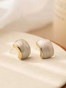 1 对复古几何弧形简约百搭别致法式复古白色水滴油耳钉 - 金黃色 - 查看 6