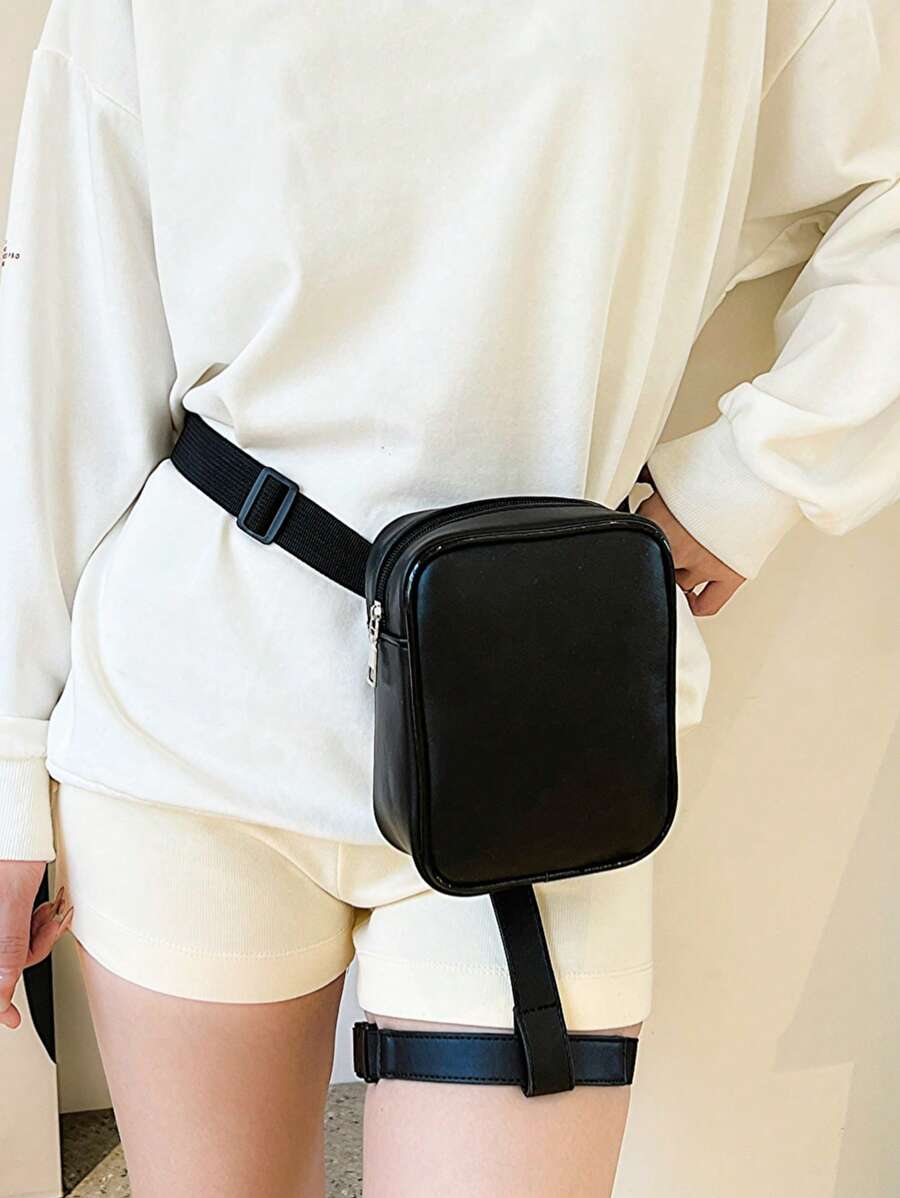 Mini PU Leg Bag Zipper Black | SHEIN USA