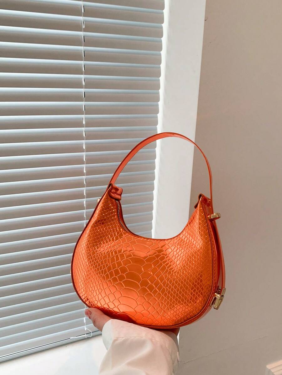 Túi PU Hobo Dây kéo dập nổi cá sấu - trái cam - Xem 1