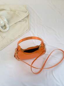 Túi PU Hobo Dây kéo dập nổi cá sấu - trái cam - Xem 5