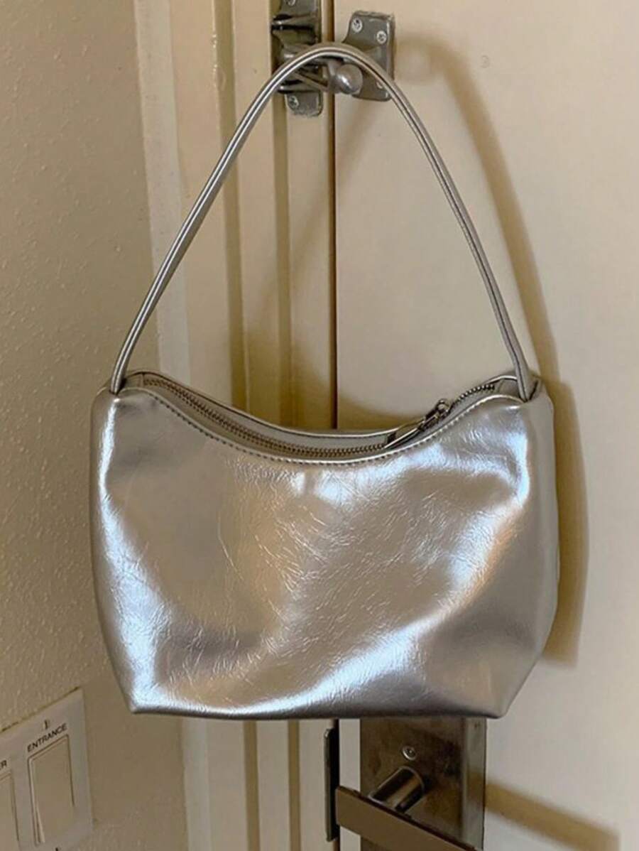 金屬質感流浪包前衛拉鍊PU皮革