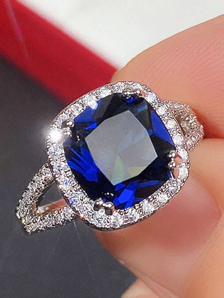 1pc Fashion Cubic Zirconia Decor Ring For Women For Party Jewelry - Blue - View 1