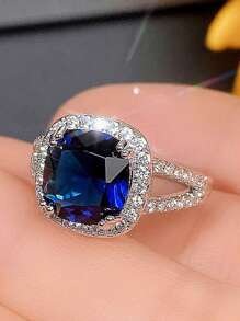 1pc Fashion Cubic Zirconia Decor Ring For Women For Party Jewelry - Blue - View 3