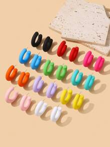Minimalist Cuff Hoop Earrings - Multicolor - View 1