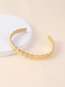 1pc Fashion Stainless Steel Shell Detail Textured Cuff Bangle For Women For Daily Life - Yellow Gold - View 1