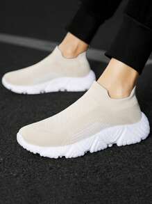 Sporty Running Shoes For Men, Colorblock Knit Detail Slip-on Sneakers