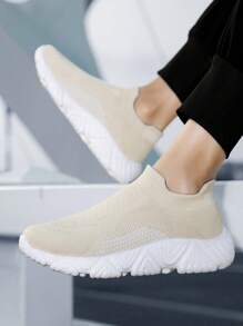 Sporty Running Shoes For Men, Colorblock Knit Detail Slip-on Sneakers