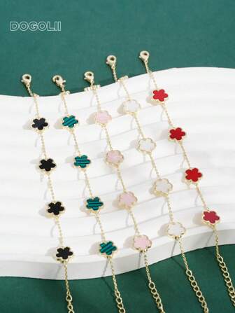 1pc Women Valentine's Day Fashionable Luxury Minimalist Pentagram & Flower Design Copper Bracelet, Dating Gift,Mom,Mother,Mother's Day,Gift