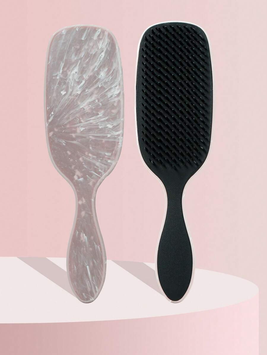 1pc Marble Print Hair Brush - Pink - View 1