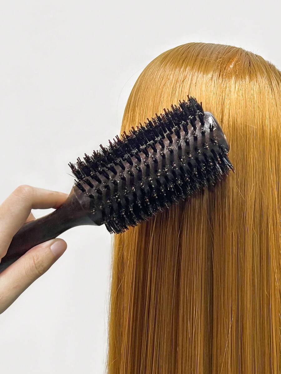 1入黑豬鬃毛和木材製造的捲髮刷，適用於造型和捲髮，邊角地帶的捲髮梳/捲髮刷 - 黑色 - 查看 1