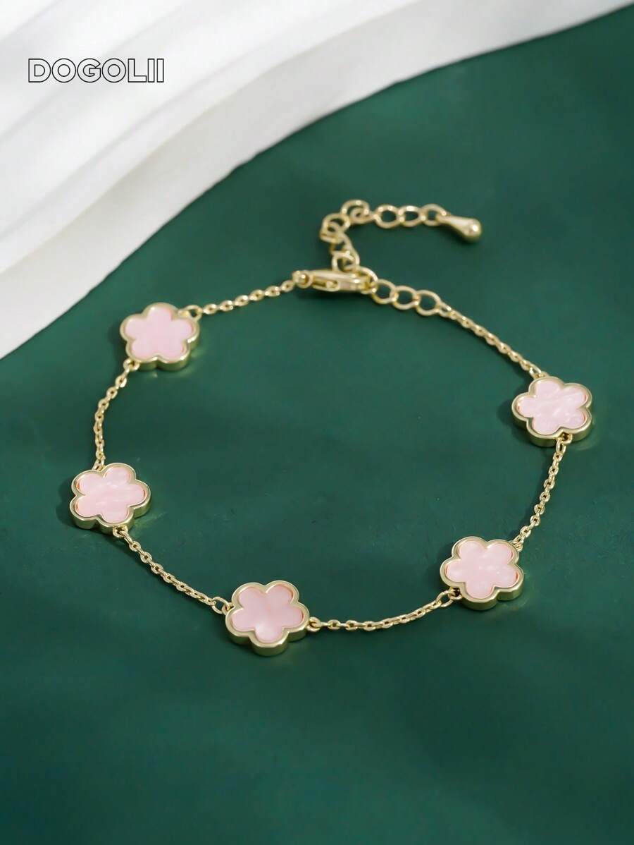 1pc Fashion Copper Flower Decor Chain Bracelet For Women For Daily Life Valentines,Mom,Mother,Mother's Day,Gift