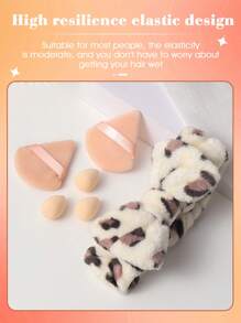 2 件化妆粉扑 & 3 件化妆海绵 & 1 件豹纹洁面发带 - 彩色 - 查看 2