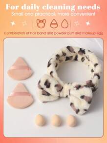 2 件化妆粉扑 & 3 件化妆海绵 & 1 件豹纹洁面发带 - 彩色 - 查看 4