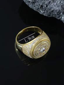 男士水鑽裝飾戒指,適用於首飾類禮品和派對 - 金黃色 - 查看 5