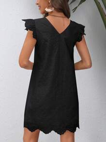 SHEIN VCAY Eyelet Embroidery Scallop Trim Dress - Black - View 2