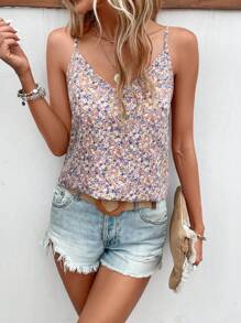 SHEIN Frenchy 碎花拼接水溶蕾絲後背繫帶吊帶上衣 - 淺粉色 - 查看 3