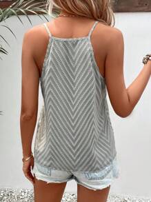 SHEIN Frenchy Chevron Jacquard Cami Top - Khaki - View 2