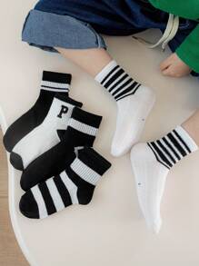 5雙兒童條紋和字母圖案短襪適用於日常 - 彩色 - 查看 4