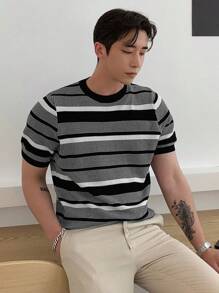 DAZY Hombres Top de punto con patrón de rayas - Blanco y Negro - Ver 1