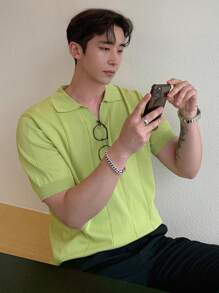 DAZY Áo dệt kim nam màu trơn Giải trí - Màu xanh chanh - Xem 3