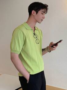 DAZY Áo dệt kim nam màu trơn Giải trí - Màu xanh chanh - Xem 7