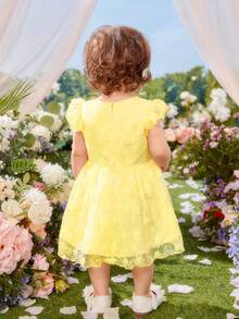 嬰兒前蝴蝶結蝴蝶袖連衣裙 - 黃色 - 查看 2