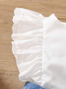 SHEIN 小女童荷葉邊網眼刺繡邊上衣和牛仔半身裙