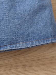 SHEIN 小女童荷葉邊網眼刺繡邊上衣和牛仔半身裙