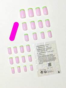 轉換你指甲片帶24入組短方形雙色綠色法語假指甲和1張膠帶和1入組指甲銼 - 彩色 - 查看 2