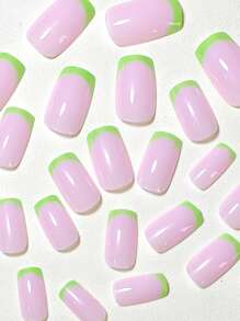轉換你指甲片帶24入組短方形雙色綠色法語假指甲和1張膠帶和1入組指甲銼 - 彩色 - 查看 3