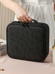 1Pc Geometric Pattern Pu Large Capacity Water-Proof Makeup Bag Makeup Bag Makeup Pouch Skincare Bag Toiletry Bag Packing Cubes, Cruise Essentials Dorm Essentials, Wedding Bridesmaid Gifts, Mom Gifts, Birthday Gifts, Gifts For Friends And Teachers, Bathroom Living Room Bed Bathroom Organizer, Jewelry Organizer, Lip Oil Organizer, Nail Polish Organizer Storage, Christmas Gifts, Pouch, Travel, Gifts For Women, Women's Pouch, Clutch / Small Handbag, Makeup Organizer, Pouch, Brush Holder, Mini Pouch, Large Capacity Pouch,Gifts For Women,Christmas Gifts,Gift Ideas For Women - Black - View 7