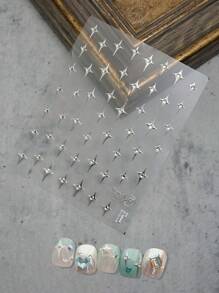 1 tờ Nhãn dán móng tay họa tiết ngôi sao - Bạc - Xem 2