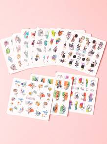 FULL BEAUTY 12 tờ Nhãn dán móng tay họa tiết lá - Nhiều màu - Xem 8