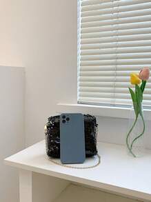 優雅、精美、閃爍奢華、時尚、豪華、閃亮迷你方形包,華麗的亮片裝飾拉鍊鏈式晚宴包,派對女孩、女人、新娘完美的聚會、婚禮、舞會、晚宴/宴會 - 黑色 - 查看 5