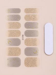 Beauty Sticker 1張月亮和星星印花閃粉指甲藝術貼紙和1支指甲文件，指甲貼紙DIY - 彩色 - 查看 2